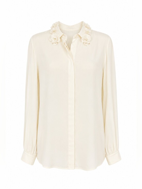 MaxMara Tops - New MaxMara Cream Silk Button-Up Blouse w/ 3D Floral Collar